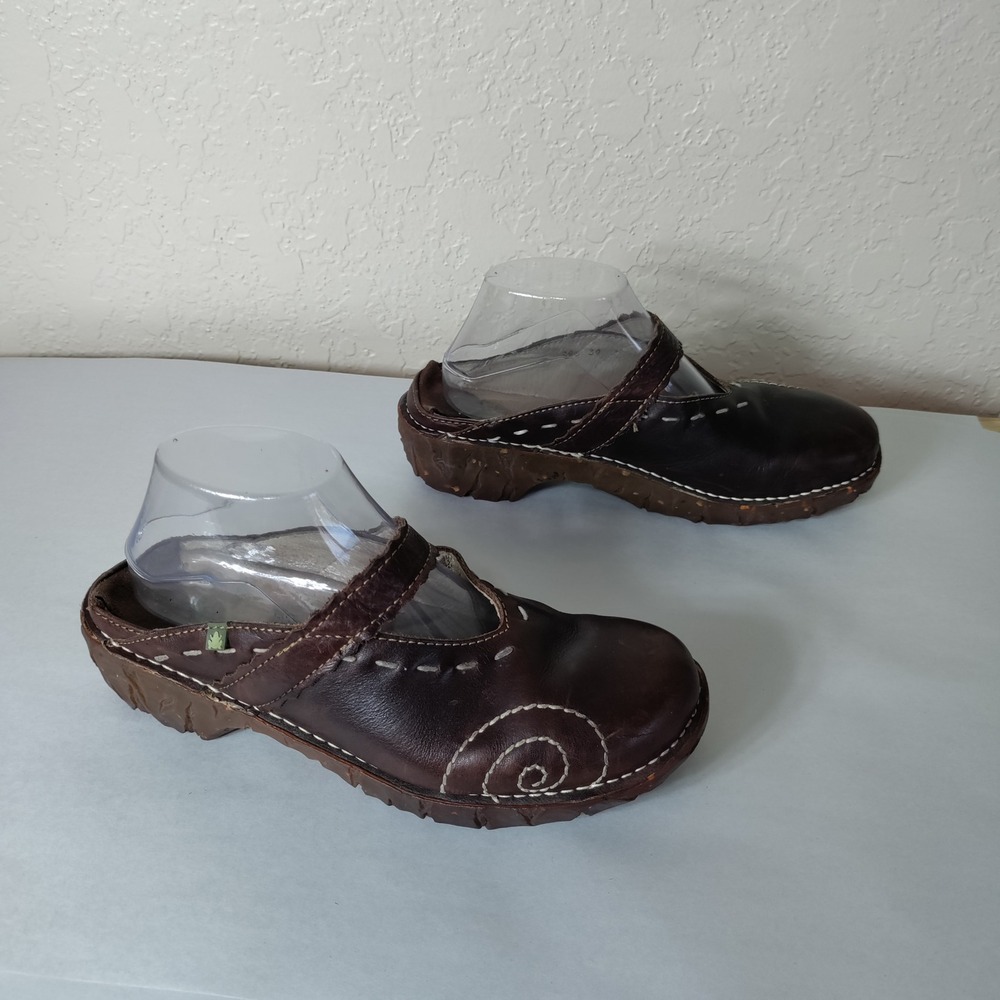 El Naturalista Brown Leather Mary Jane Clogs Shoes Womens 39 US 8